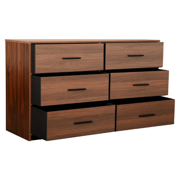 45 Inch Six Drawer Double Dresser with Fabric Wood and Steel Frame for Bedroom Storage