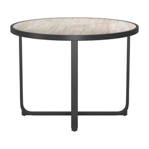 HomeRoots 42 Inch Round Glass Top Dining Table with Sleek Aluminum Cross Leg Base in Black 726107