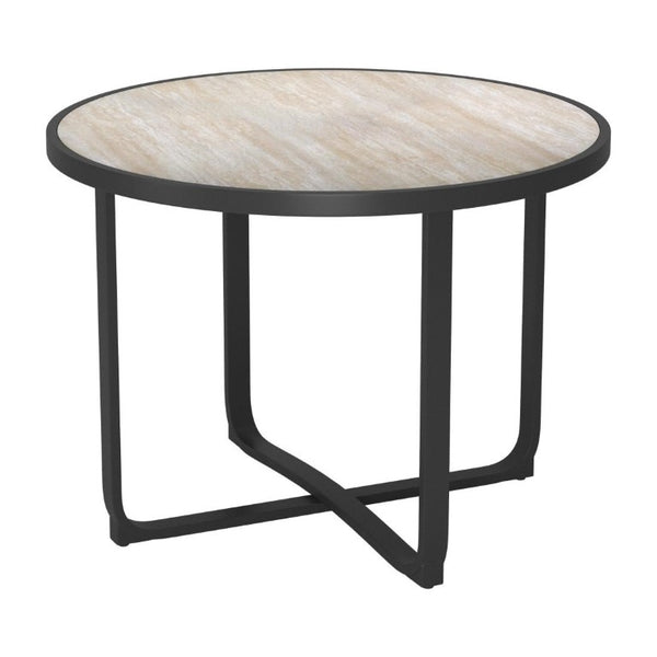 42 Inch Round Glass Top Dining Table with Sleek Aluminum Cross Leg Base in Black