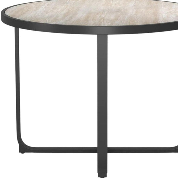42 Inch Round Glass Top Dining Table with Sleek Aluminum Cross Leg Base in Black