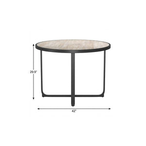 42 Inch Round Glass Top Dining Table with Sleek Aluminum Cross Leg Base in Black