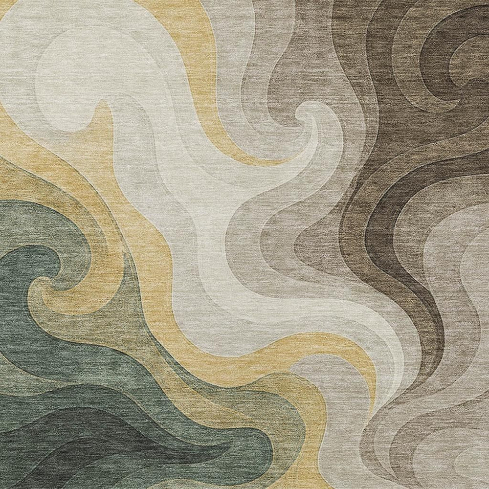 HomeRoots 9x12 Abstract Polyester Area Rug Machine Washable Low Pile Indoor Outdoor Patio 726129