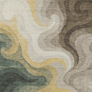HomeRoots 10 X 14 Abstract Polyester Area Rug Washable All Weather Patio and Living Room 726130