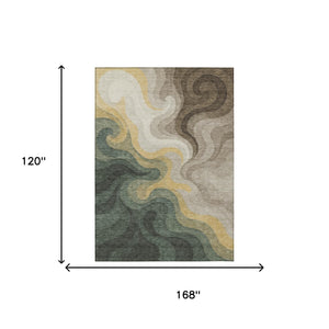 10 X 14 Abstract Polyester Area Rug Washable All Weather Patio and Living Room
