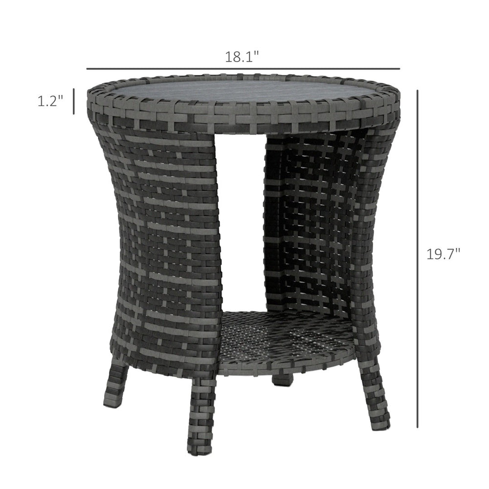 English Elm Side Patio Coffee Table Pe Wicker Two Tier Hourglass Design for Outdoor Decks T3971P444006