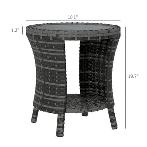 English Elm Side Patio Coffee Table Pe Wicker Two Tier Hourglass Design for Outdoor Decks T3971P444006