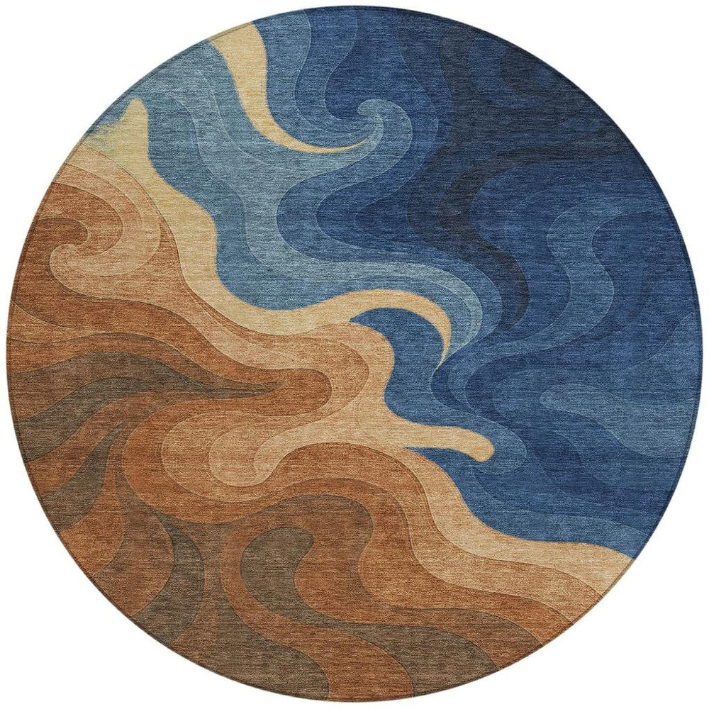 8 Foot Round Abstract Geometric Polyester Rug Washable Indoor Outdoor Patio Decor