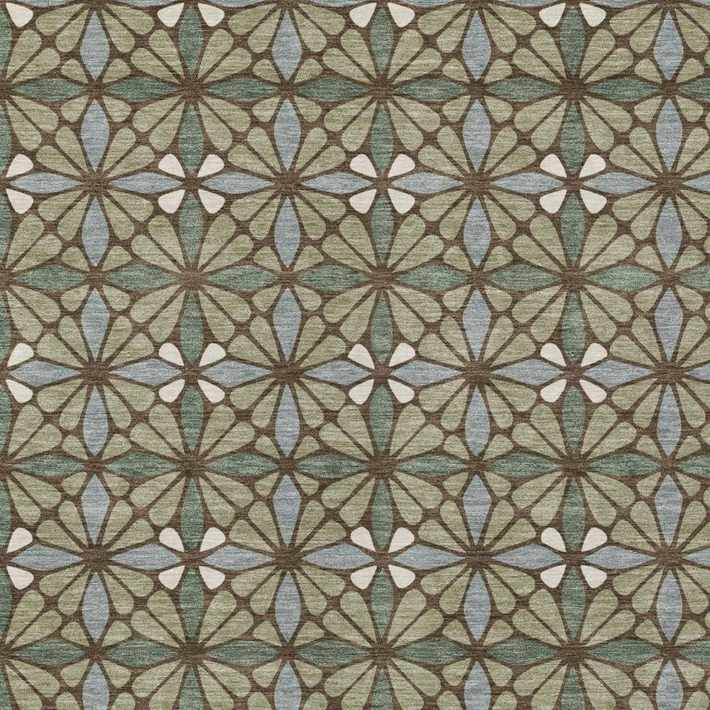 HomeRoots Geometric Polyester Area Rug Washable Low Pile Indoor Outdoor Patio and Living Room 5' x 8' 726156