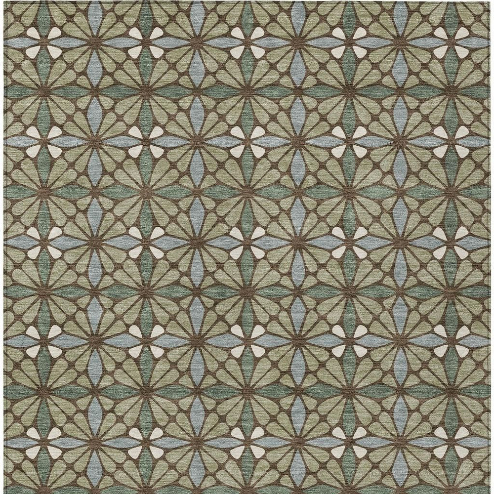 HomeRoots Geometric Polyester Area Rug Washable Low Pile Indoor Outdoor Patio and Living Room 5' x 8' 726156
