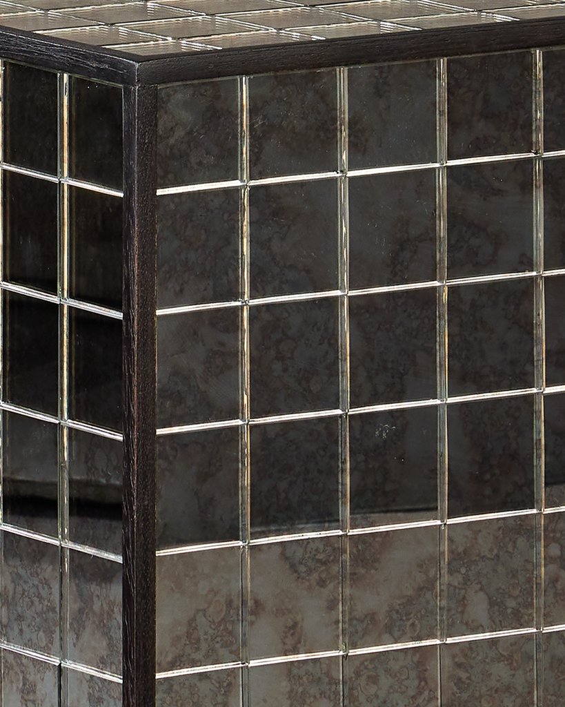 Currey & Company Mosaico Accent Table - Handcrafted Antique Mirror Tiles In Black Mango Wood Frame, Stylish Design Silver Mango Wood ,Glass 3000-0328-currey-company