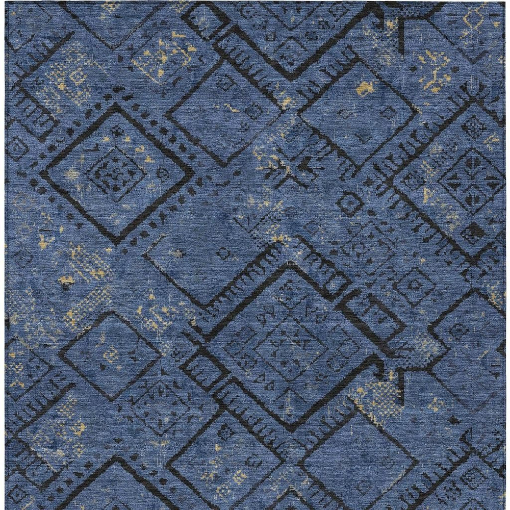 5x8 Geometric Polyester Area Rug Washable Indoor Outdoor Navy Modern Pattern