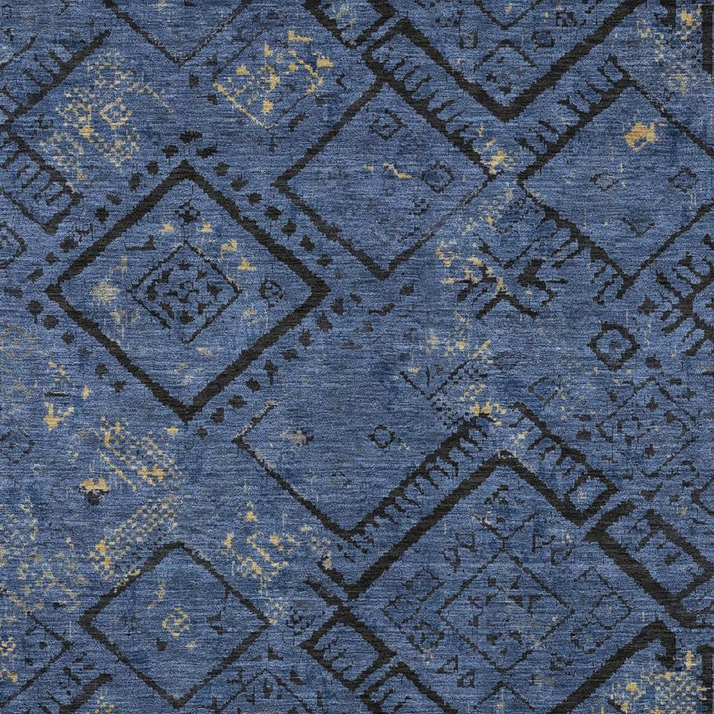 HomeRoots 9x12 Navy Geometric Polyester Area Rug Washable Indoor Outdoor Low Pile Modern 726213