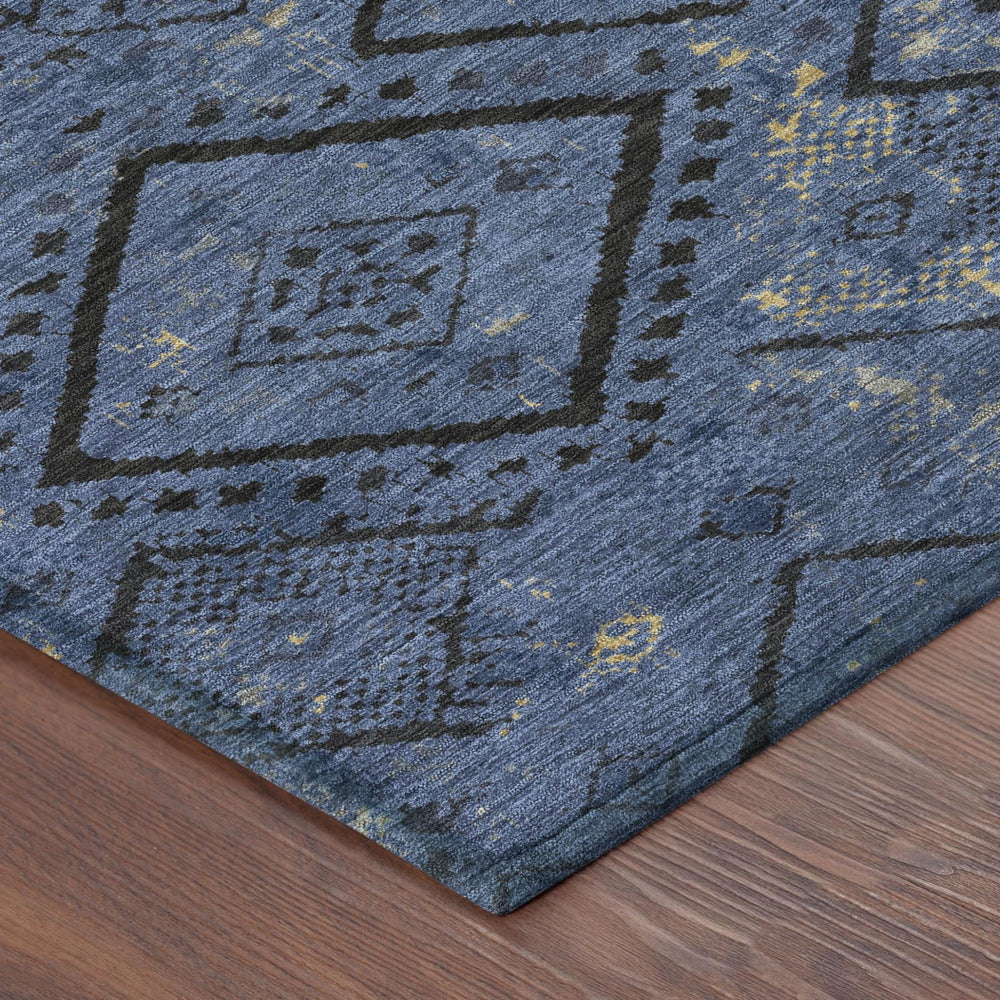 HomeRoots 9x12 Navy Geometric Polyester Area Rug Washable Indoor Outdoor Low Pile Modern 726213