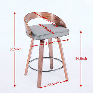 English Elm Bar Stools Set of 2 Mid-century Swivel Walnut Wood Frame with Cushioned Seat Beige W1143P173432