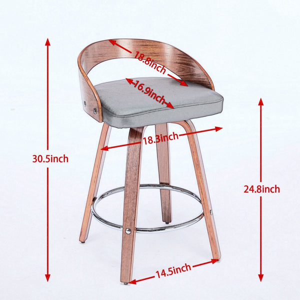 English Elm Bar Stools Set of 2 Mid-century Swivel Walnut Wood Frame with Cushioned Seat Beige W1143P173432