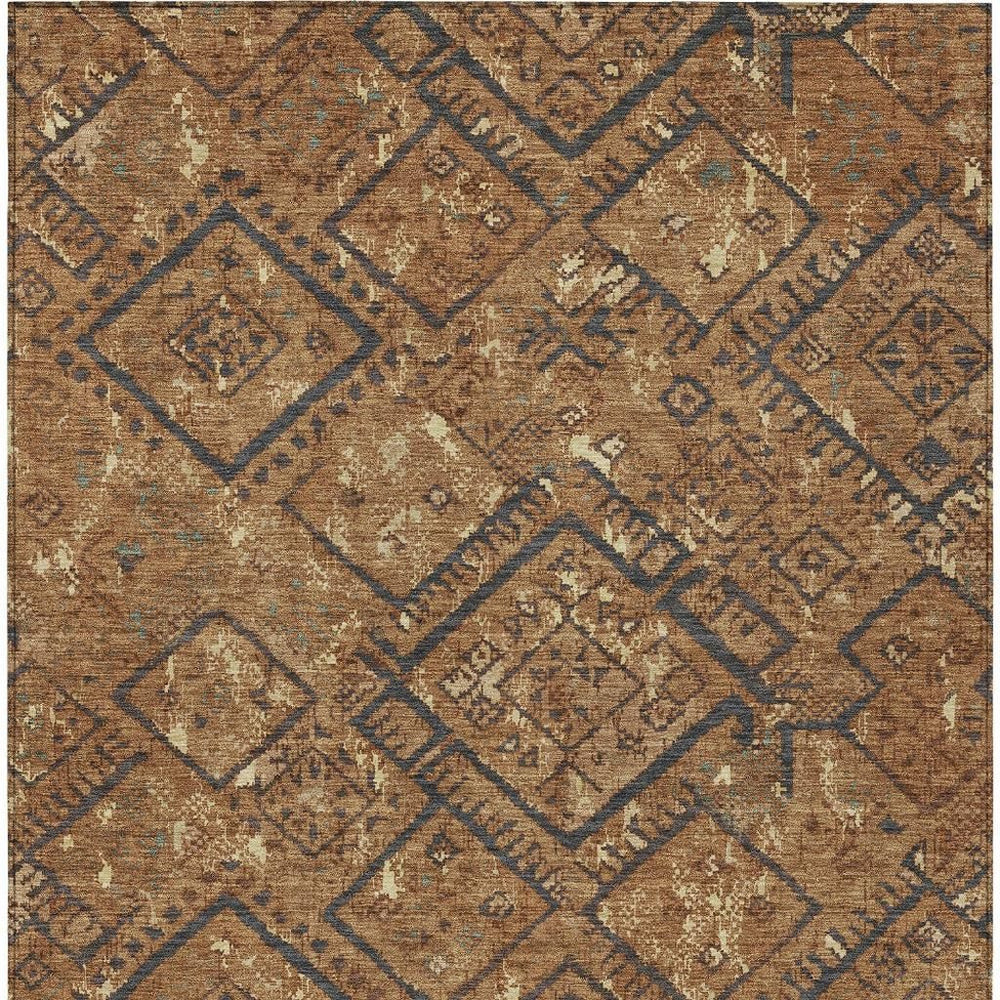 HomeRoots Geometric Polyester Area Rug Washable Indoor Outdoor Bold Pattern for Patio Living Room 5' x 8' 726222