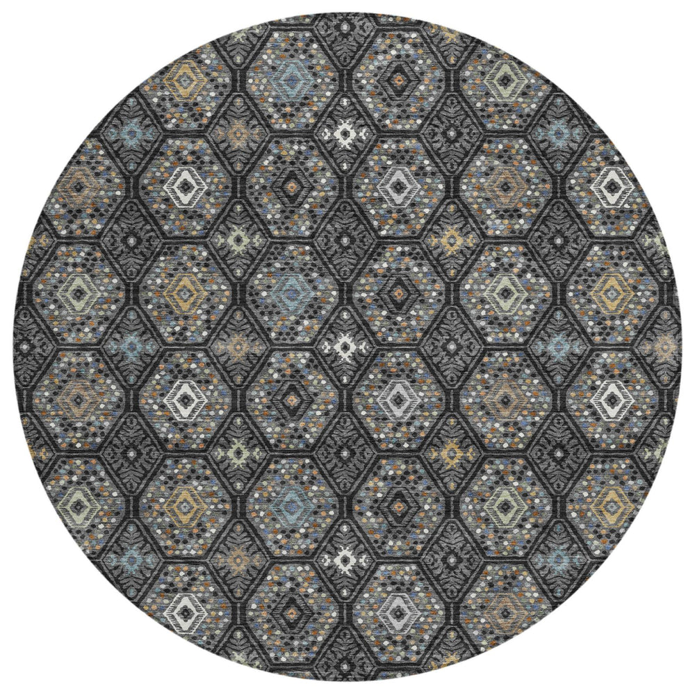 8 Foot Round Geometric Polyester Area Rug for Patio Indoor Spaces Machine Washable