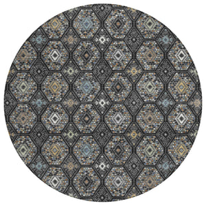 8 Foot Round Geometric Polyester Area Rug for Patio Indoor Spaces Machine Washable