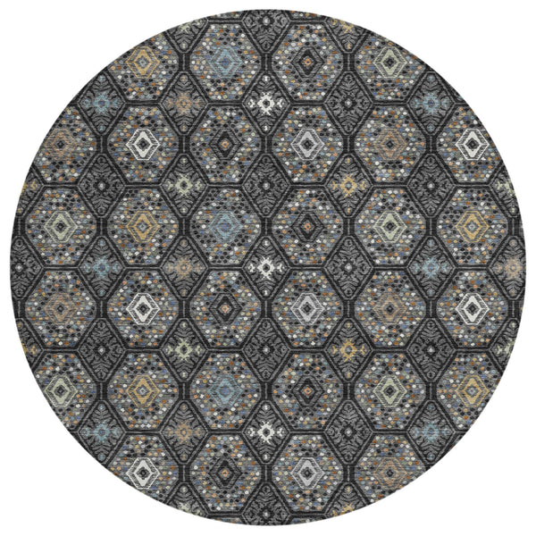 8 Foot Round Geometric Polyester Area Rug for Patio Indoor Spaces Machine Washable