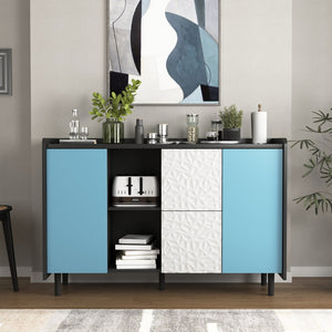 English Elm Sideboard Buffet Cabinet - Modern Black & Blue Storage Solution With Drawers For Dining & Kitchen Decor W409P176594-GIGA