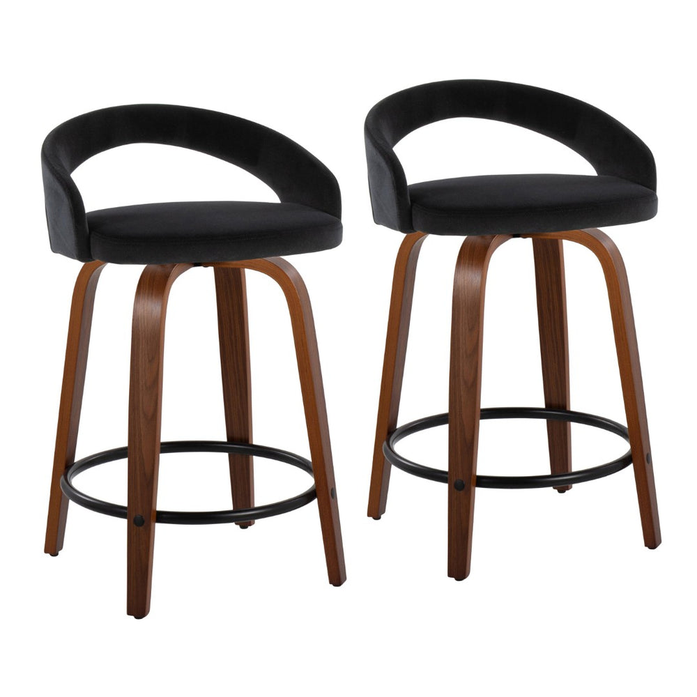 English Elm Fixed-height Velvet Swivel Counterstools with Walnut Bentwood Legs for Kitchen Islands B202S01759