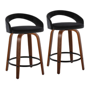 English Elm Fixed-height Velvet Swivel Counterstools with Walnut Bentwood Legs for Kitchen Islands B202S01759