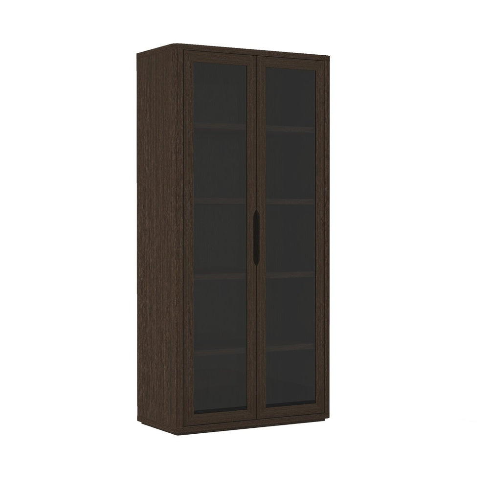 English Elm Rivington 38" Walnut Bookcase Cabinet – Modern Design With Glass Doors & Adjustable Shelving For Style B365S00016-GIGA