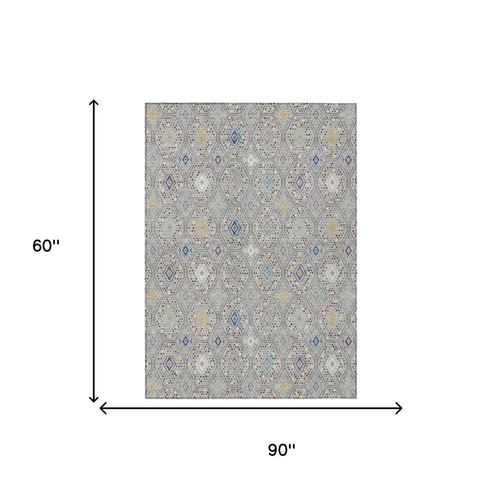 Geometric Polyester Area Rug Machine Washable Indoor Outdoor Low Pile Patio Living Room
