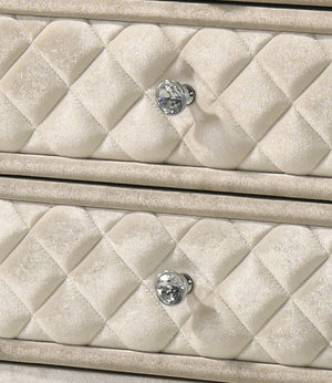 English Elm Lucienne Beige Velvet Nightstand with Tufted Velvet-Lined Drawers, 3-Drawer Luxe Accent Table, 70lb Top B2726P294448