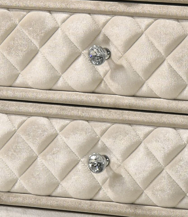 English Elm Lucienne Beige Velvet Nightstand with Tufted Velvet-Lined Drawers, 3-Drawer Luxe Accent Table, 70lb Top B2726P294448