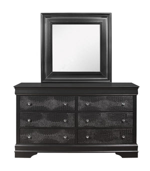 English Elm SHAKER Crocodile Metallic Grey Mirror for Pompei Dresser — Large Beveled Glass, Solid Wood/MDF Frame B201P215902