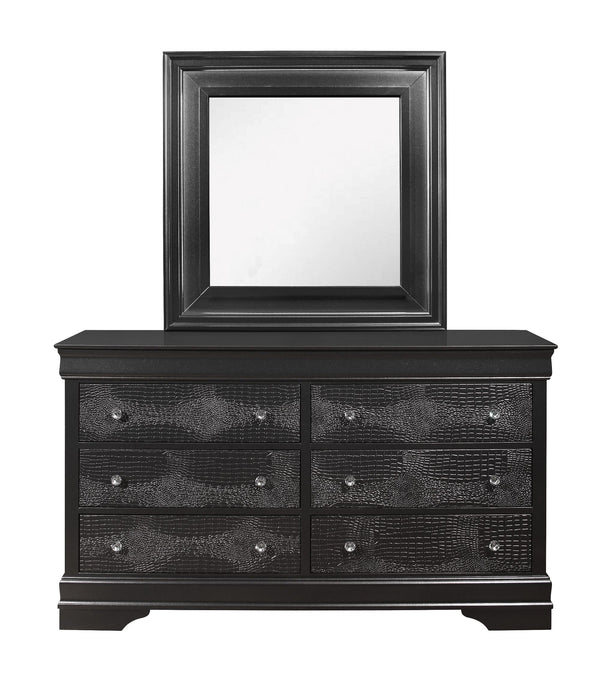 English Elm SHAKER Crocodile Metallic Grey Mirror for Pompei Dresser — Large Beveled Glass, Solid Wood/MDF Frame B201P215902