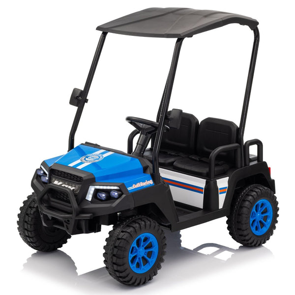 English Elm 24v Kids Electric Ride on Truck Four Seat All Wheel Drive Spring Suspension Sunshade Blue W1578P381256