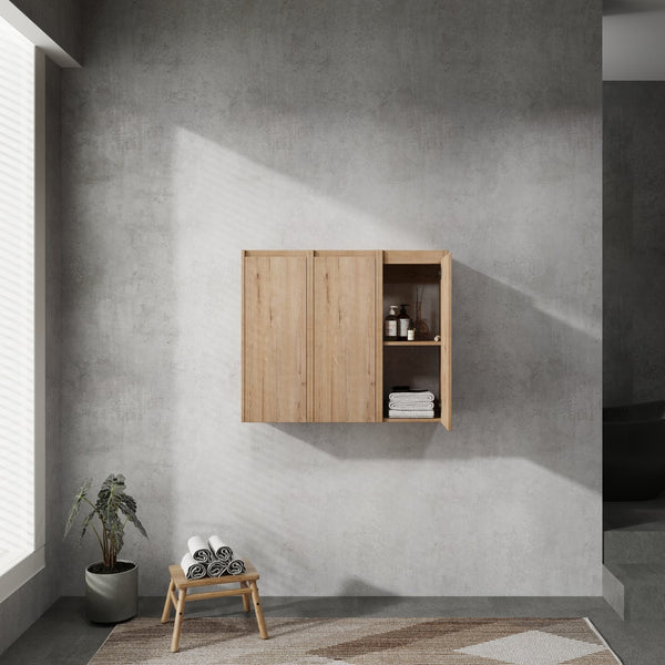 English Elm 36" Bathroom Side Cabinet Wall-Mounted With 3 Soft-Close Doors, Reversible Hinges, Scratch-Resist Finish W999S00220