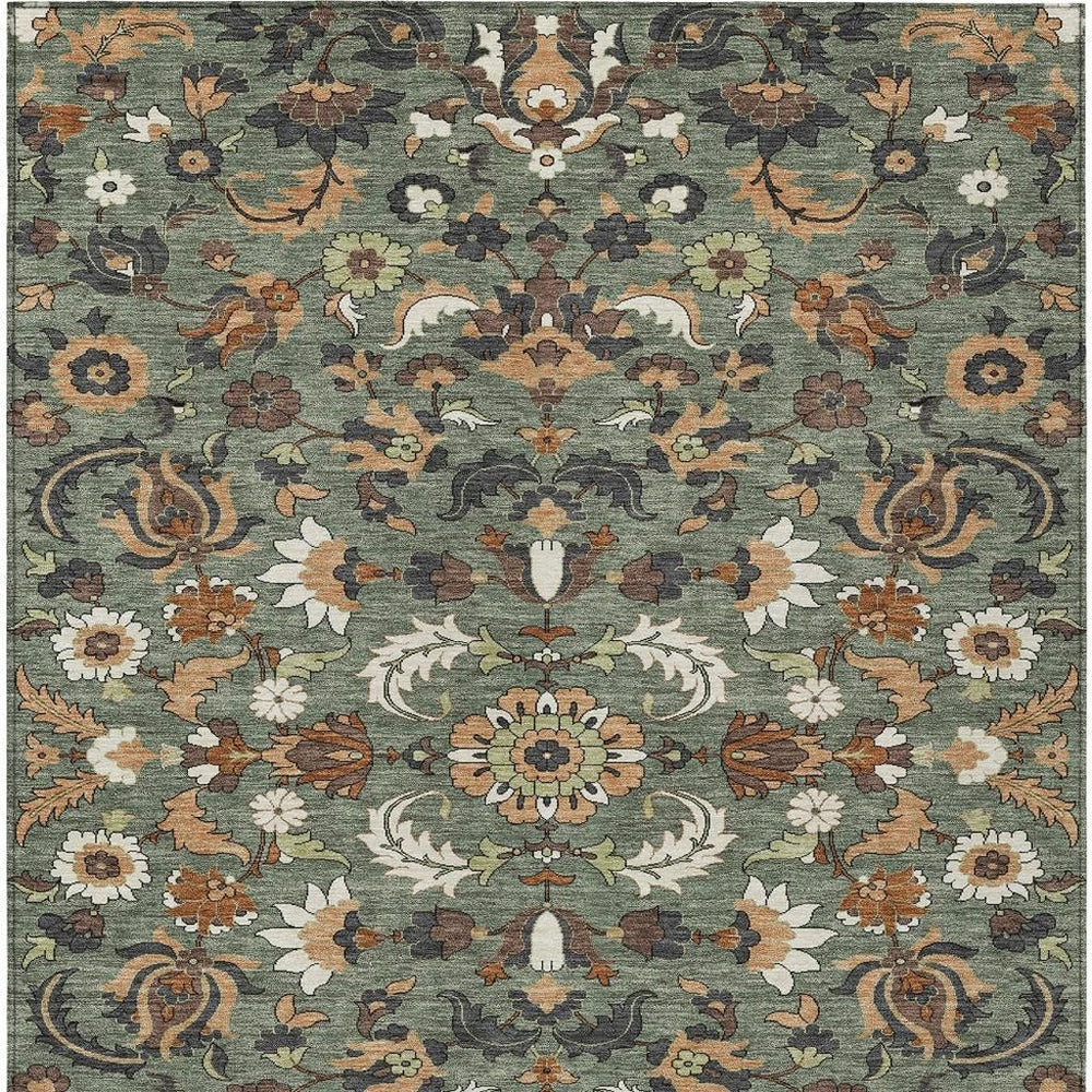 HomeRoots Floral Medallion Washable Polyester Area Rug for Indoor Outdoor Patio or Living Room Use 10' x 14' 726346