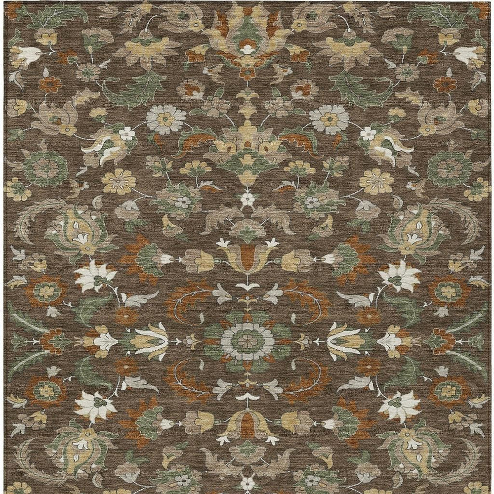 HomeRoots Floral Medallion Washable Polyester Area Rug for Indoor Outdoor Low Pile Modern Decor 5' x 8' 726354
