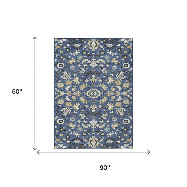 Floral Medallion Polyester Area Rug Washable Indoor Outdoor Low Pile Patio Decor