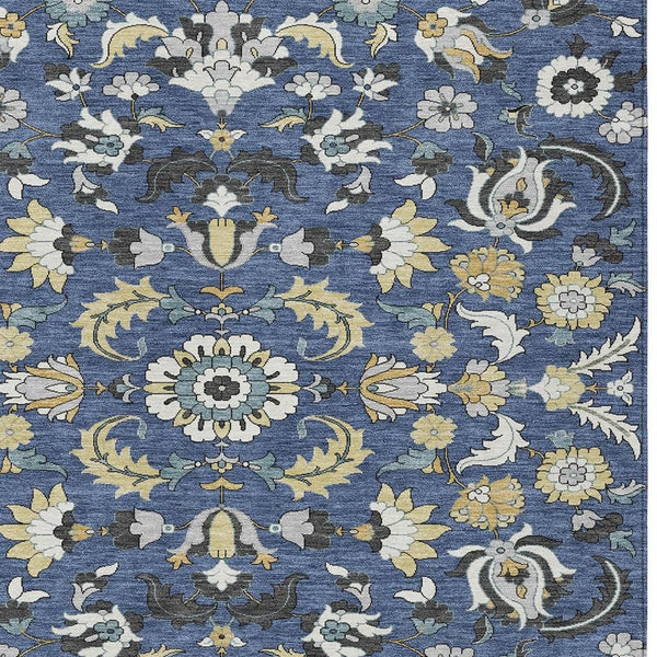 Floral Medallion Polyester Area Rug Washable Indoor Outdoor Low Pile Patio Decor