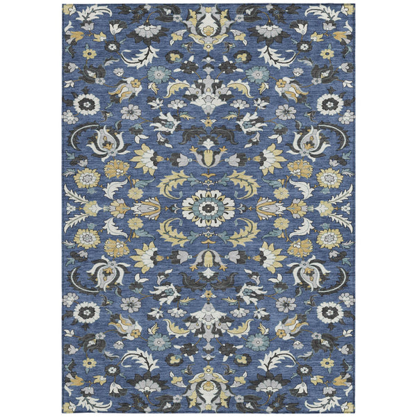 Floral Medallion Polyester Area Rug Washable Indoor Outdoor Low Pile Patio Decor