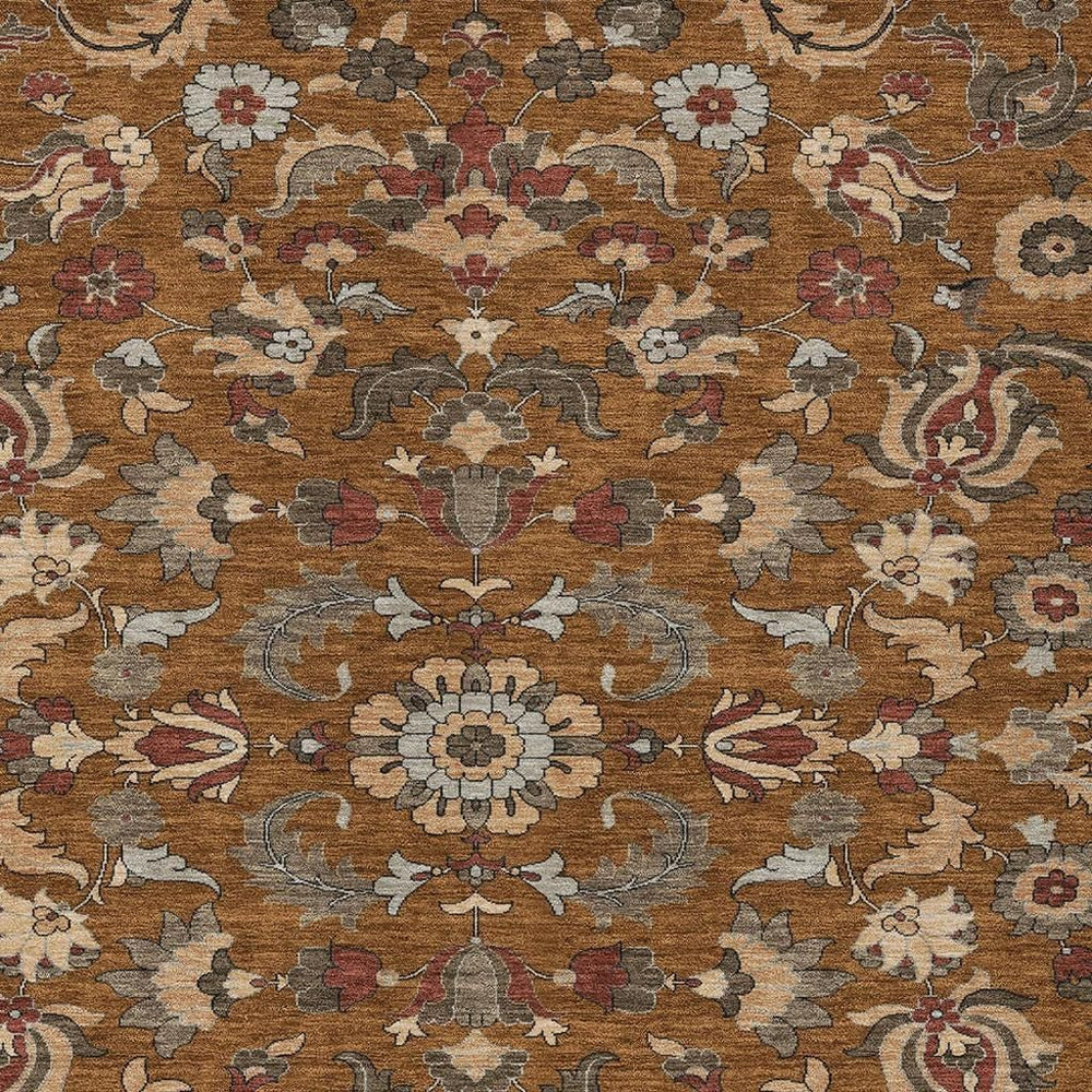 HomeRoots Floral Medallion Polyester Area Rug Washable Indoor Outdoor for Patios and Living Rooms 10' x 14' 726376