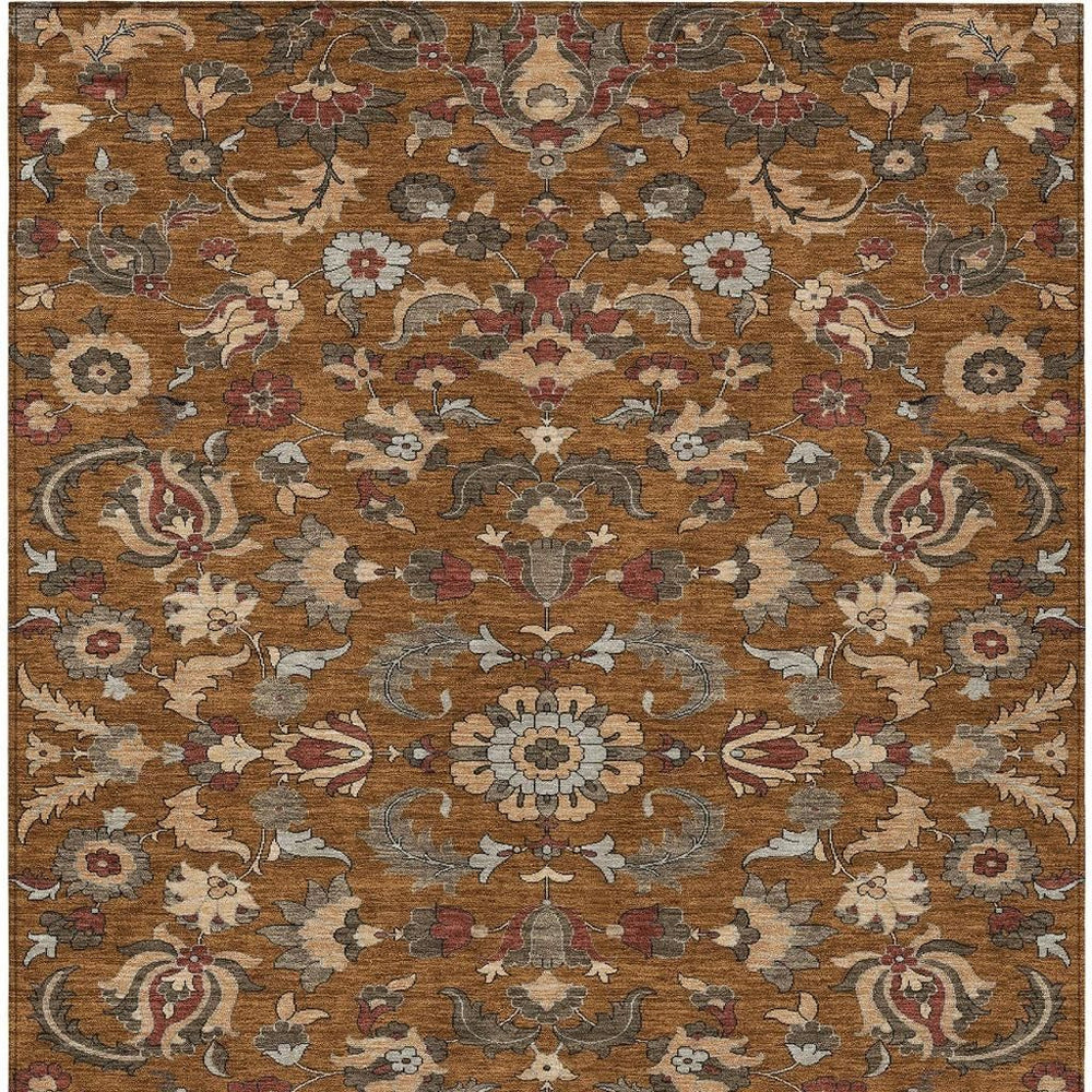 HomeRoots Floral Medallion Polyester Area Rug Washable Indoor Outdoor for Patios and Living Rooms 10' x 14' 726376