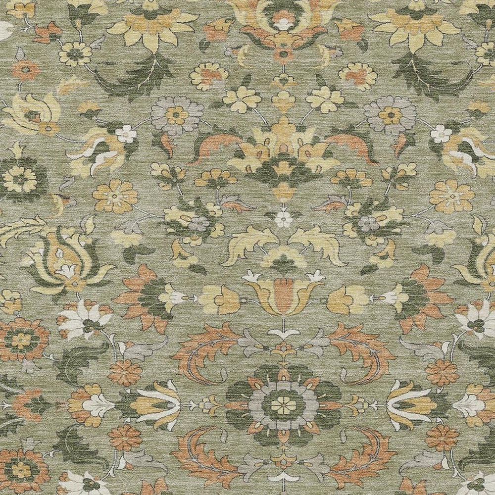 HomeRoots Floral Medallion Washable Polyester Area Rug for Indoor Outdoor Sage Olive Living Spaces 5' x 8' 726378