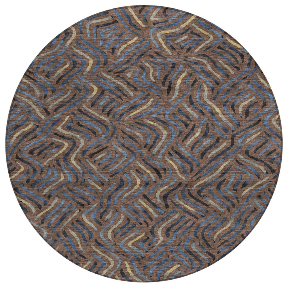 8 Foot Round Abstract Polyester Area Rug Machine Washable for Patio and High Traffic Rooms