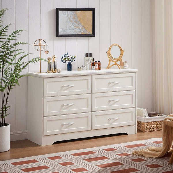 English Elm Modern Antique-Style 3-Drawer Chest with Gold Frame Knobs, Waterproof MDF, Anti-Tip Safety Design White W1668P162671