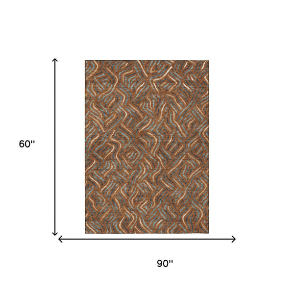 Abstract Washable Indoor Outdoor Polyester Area Rug Bold Pattern for Patio Living Room