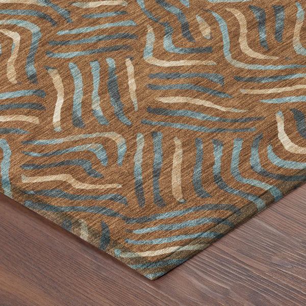 Abstract Washable Indoor Outdoor Polyester Area Rug Bold Pattern for Patio Living Room
