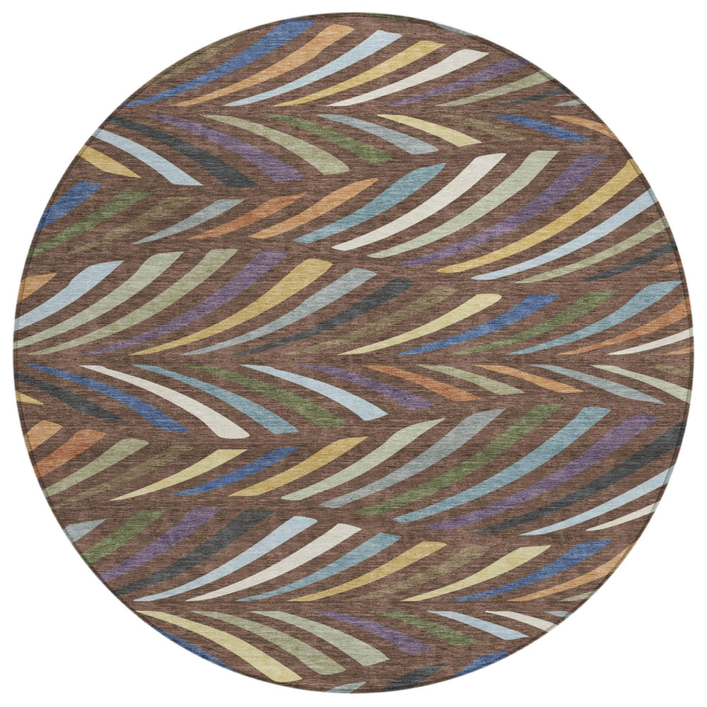 8' Round Abstract Polyester Area Rug Washable Indoor Outdoor Patio Entryway