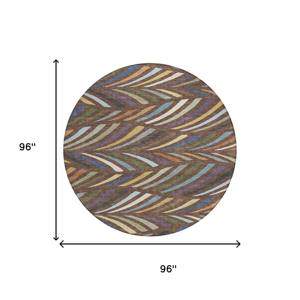 8' Round Abstract Polyester Area Rug Washable Indoor Outdoor Patio Entryway