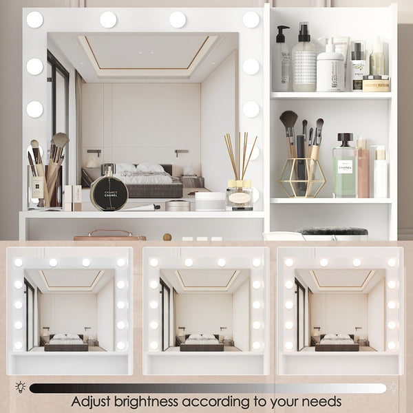 English Elm Vanity LED Mirror Dressing Table with Touch Controls, Large Drawer & Smart Storage for Bedroom White W2386P288809