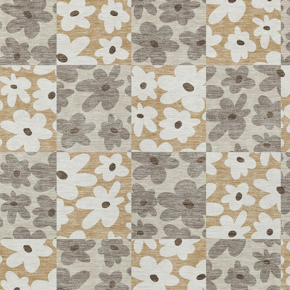 HomeRoots 5 X 8 Floral Polyester Area Rug Washable Indoor Outdoor Beige Ivory Classic 726462